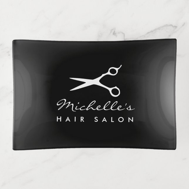 Elegant custom trinket tray for hair salon counter (Front)