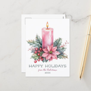 Elegant CUSTOM Watercolor Christmas Candle Holiday Postcard