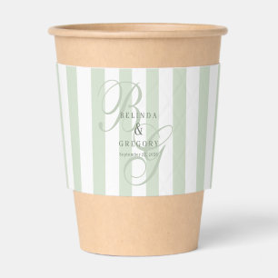 Elegant Custom Wedding Cocktail Text Green Stripes Coffee Cup Sleeve