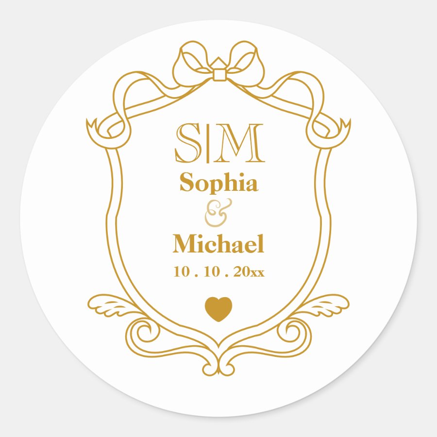 Elegant Custom Wedding Gold Initials Monogram Classic Round Sticker