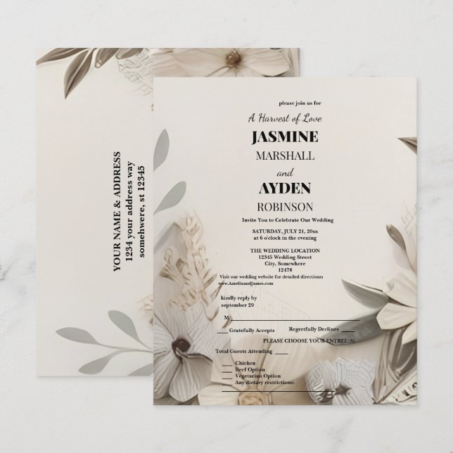Elegant Custom Wedding Invitations  (Front/Back)