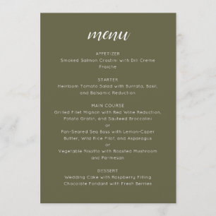 Elegant Custom Wedding Menu Template Olive Moss