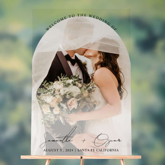 Elegant Custom Wedding Photo Arch Welcome Acrylic Sign (Neutral)