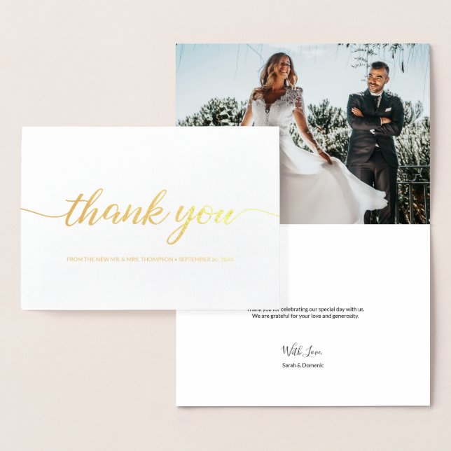 Elegant Custom Wedding Photo Script thank you Foil Card (Display)