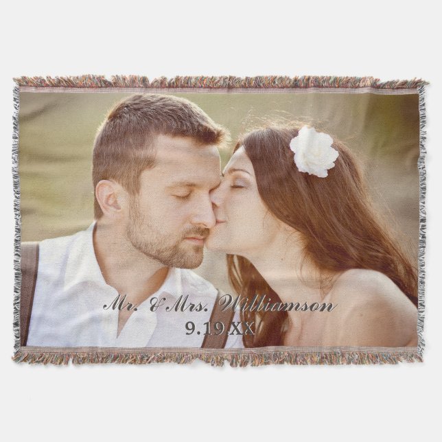 Elegant Custom Wedding Photo Throw Blanket (Front)