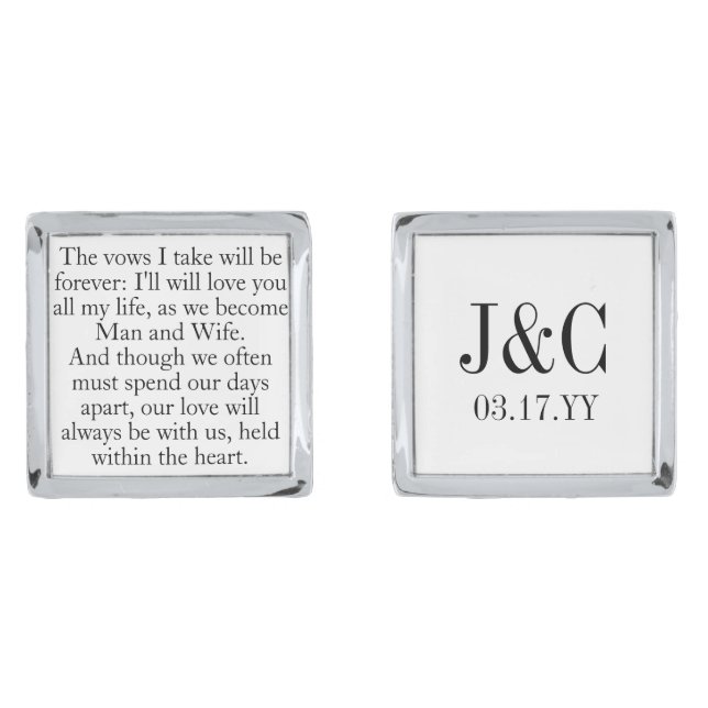 Elegant Custom Wedding Words Groom Monogram Cufflinks (Front)