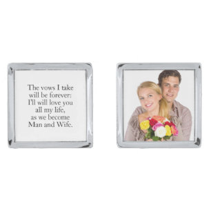 Elegant Custom Wedding Words Groom Photo Cufflinks