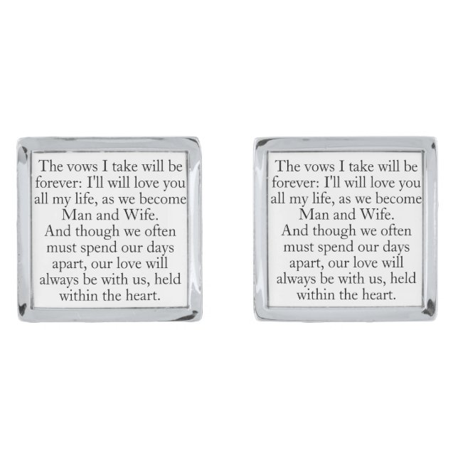 Elegant Custom Wedding Words Song Vows Groom Cufflinks (Front)
