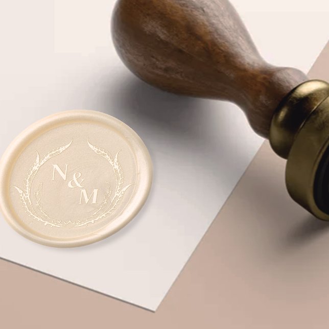 Elegant Custom Wedding Wreath Monogram Crest  Wax Seal Stamp (Creator Uploaded)