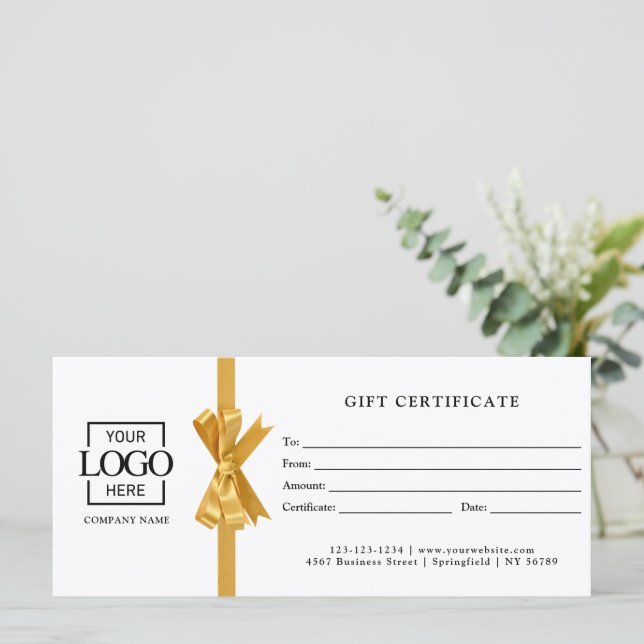 Elegant Custom White Business Gift Certificate (Standing Front)