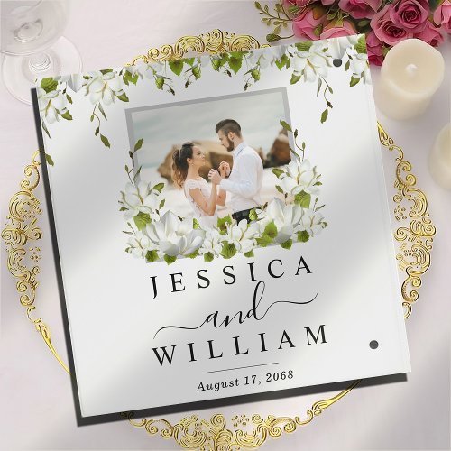 Elegant Custom White Flowers Wedding Photo Album 3 Ring Binder