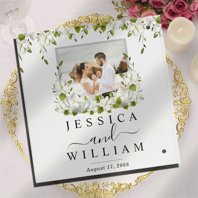 Elegant Custom White Flowers Wedding Photo Album 3 Ring Binder (Creator Uploaded)