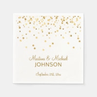 Elegant Custom White Gold Confetti Wedding Napkin