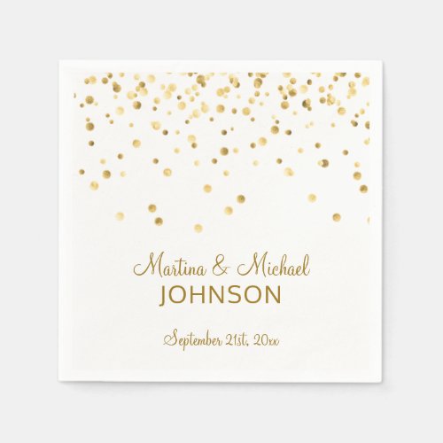 Elegant Custom White Gold Confetti Wedding Napkins