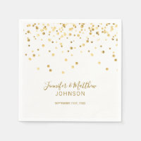 Elegant Custom White Gold Confetti Wedding Paper Napkin