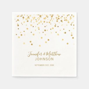 Elegant Custom White Gold Confetti Wedding Paper Napkins