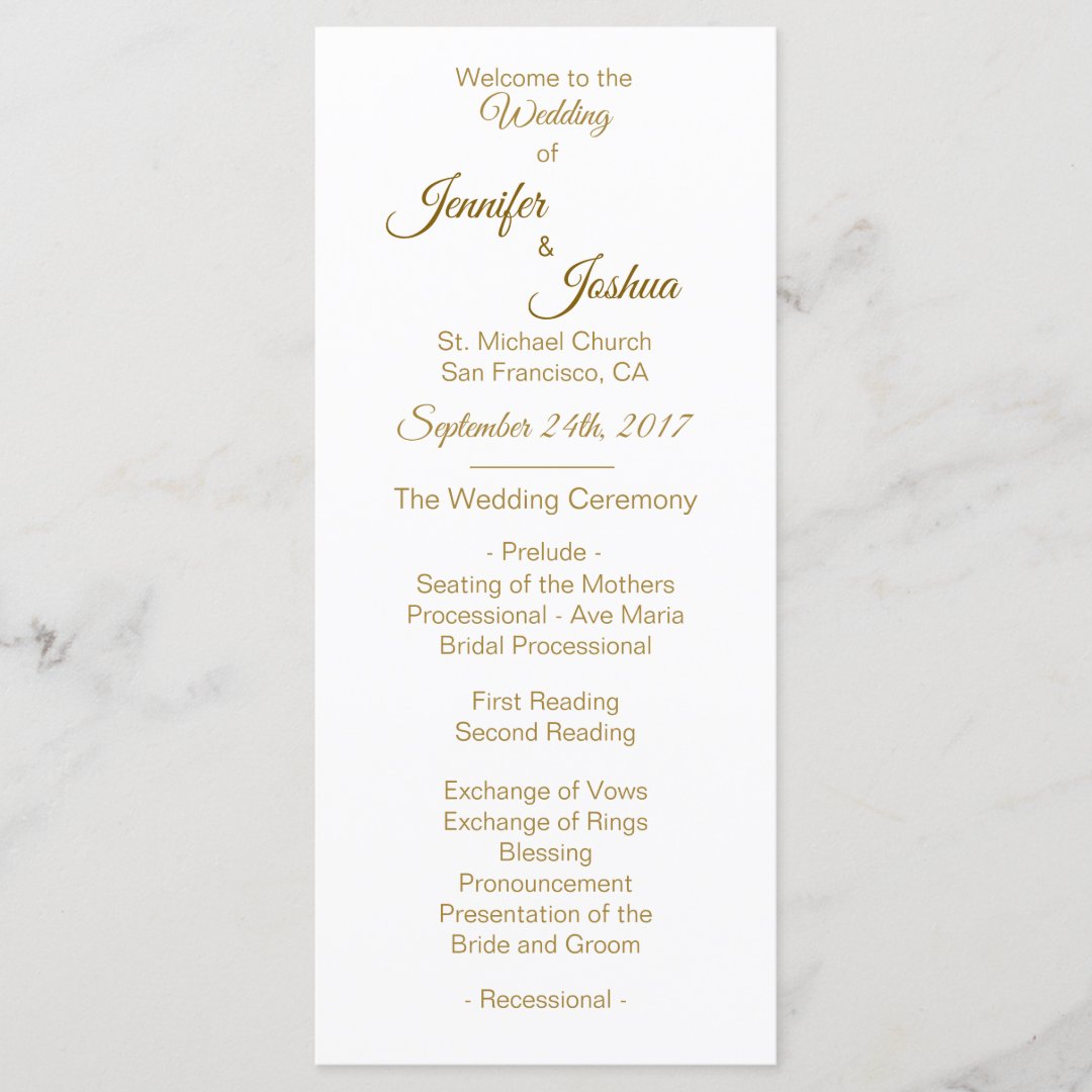 Elegant Custom White Gold Wedding Programs | Zazzle