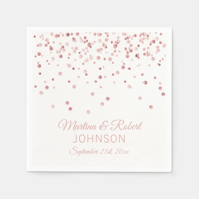 Elegant Custom White Rose Gold Confetti Wedding Napkins (Front)