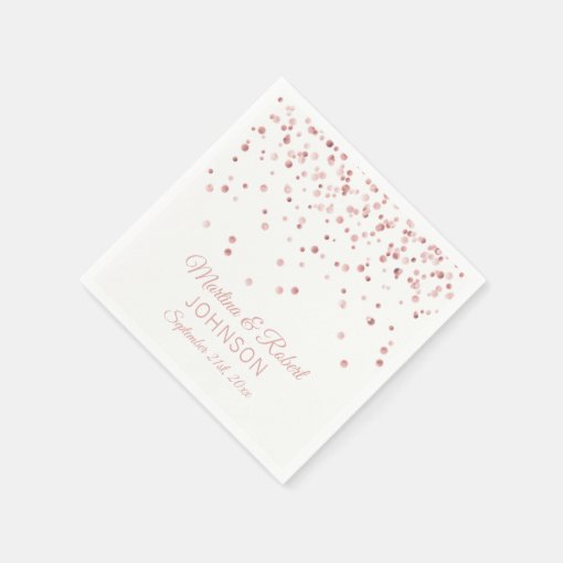 Elegant Custom White Rose Gold Confetti Wedding Napkins Zazzle
