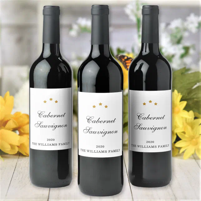 Elegant Custom Wine Variety Family Name and Year Wine Label | Zazzle