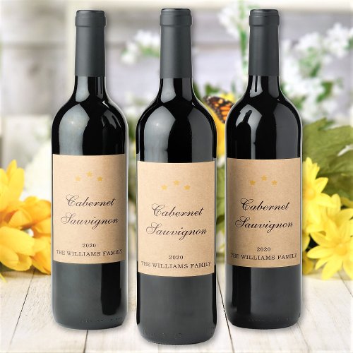 Elegant Custom Wine Variety Family Name and Year Wine Label