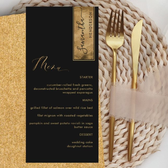 Elegant Custom with Guest Name Black and Gold Menu (Creator Uploaded)