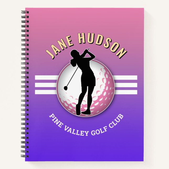 Elegant Custom Women Golfer Design Notebook (Front)