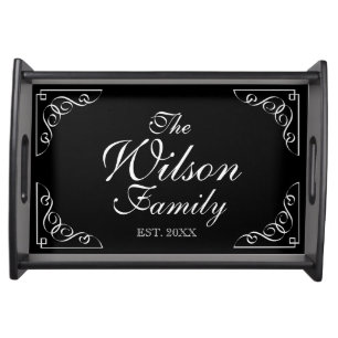 Elegant custom year established black and white serving tray