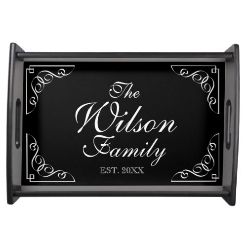 Elegant custom year established black and white serving tray