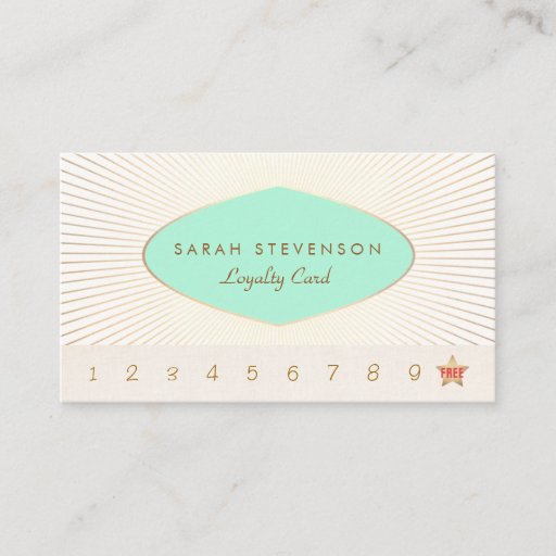 Customizable Vintage Turquoise and Gold Loyalty Punch Card Business Card Template