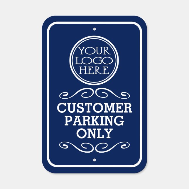 Elegant Customer parking with logo white & blue Metal Sign (Front)