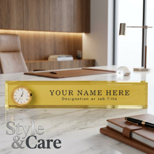 Elegant Customizable Desk Name Plate with Clock