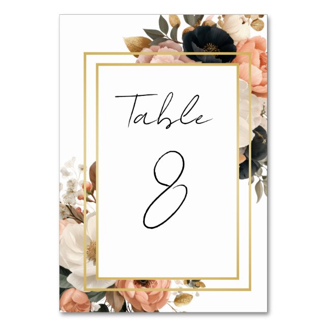 Elegant Customizable Floral Table Number Cards (Front)