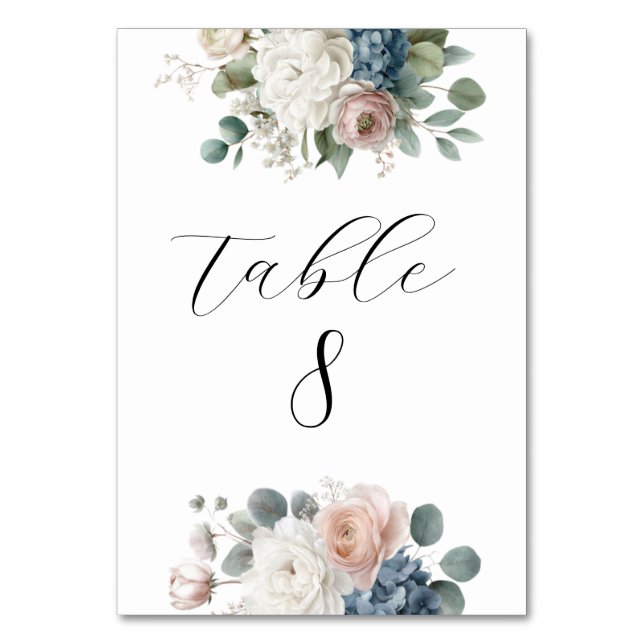 Elegant Customizable Floral Table Number Cards (Front)