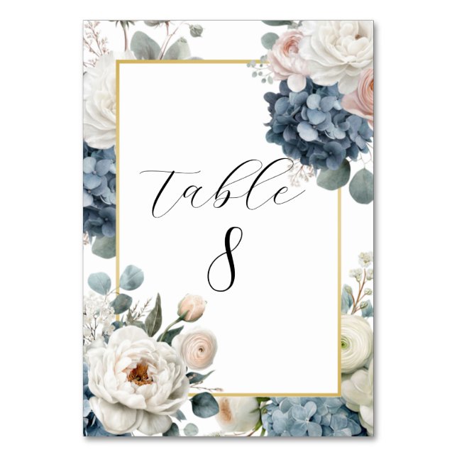 Elegant Customizable Floral Table Number Cards (Front)