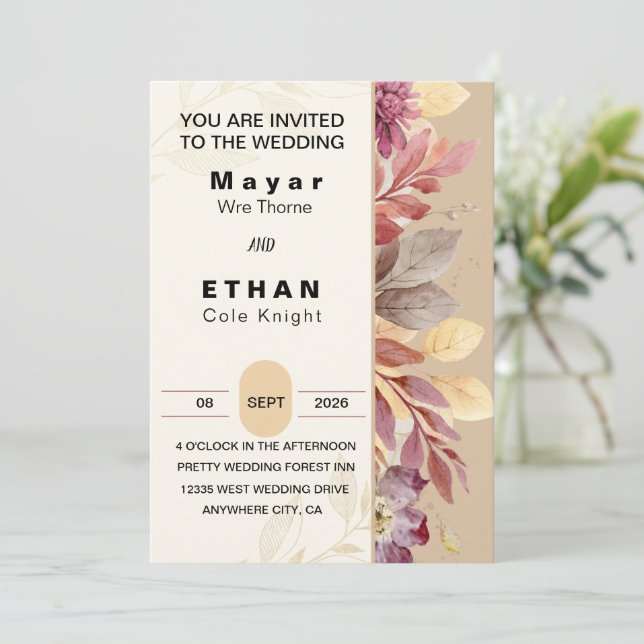 Elegant Customizable Floral Wedding Invite (Standing Front)