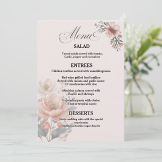 Elegant Customizable Floral Wedding Menu Card
