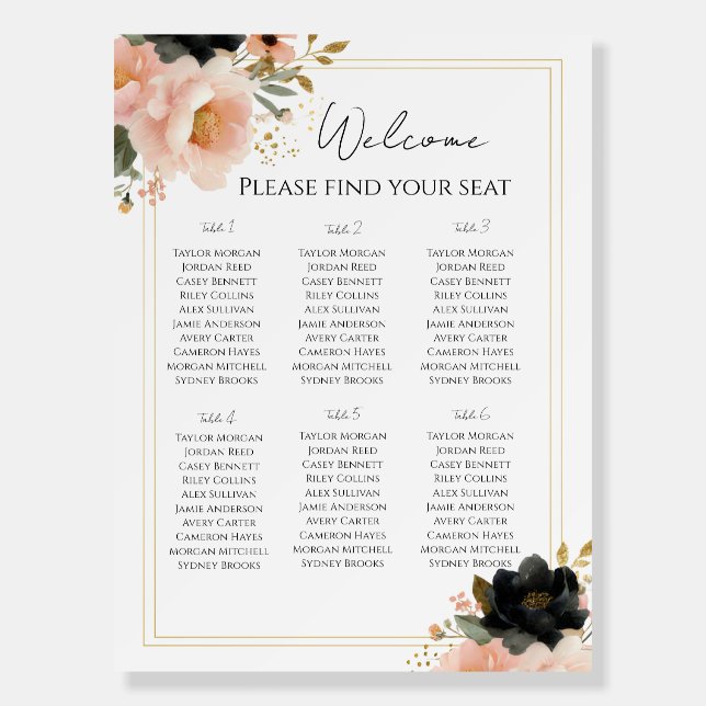Elegant Customizable Floral Wedding Seating Chart  Foam Board (Front)
