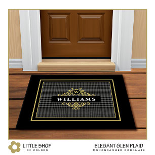 Elegant Customizable Glen Plaid with Gold Emblem Doormat
