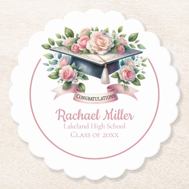 Elegant Customizable Graduation Celebration Plate Paper Coaster (Front)