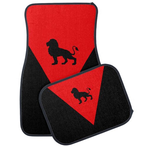 Elegant Customizable Lion Logo on Black and Red Car Floor Mat