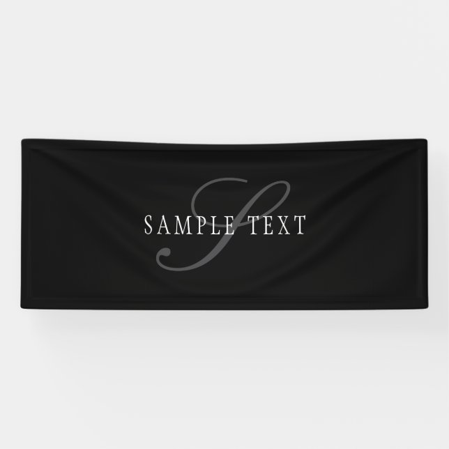 Elegant Customizable Monogram | Black Grey White Banner (Horizontal)