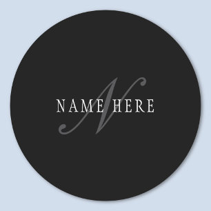 Elegant Customizable Monogram Black Grey White Classic Round Sticker