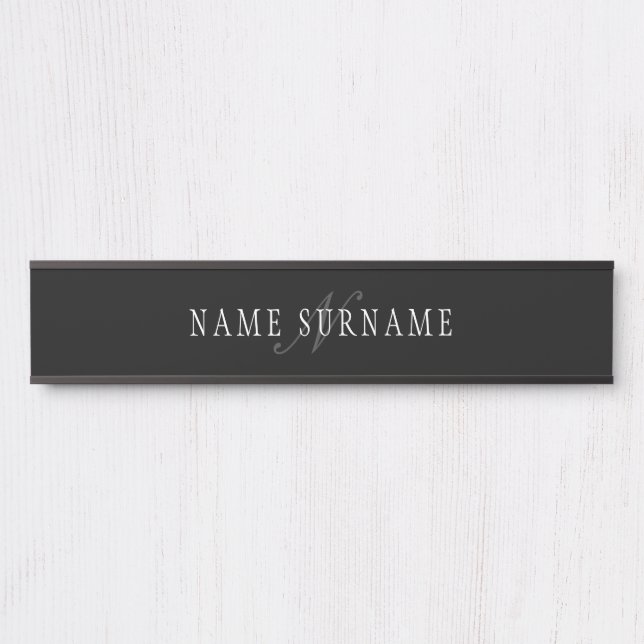 Elegant Customizable Monogram | Black Grey White Door Sign (Front)