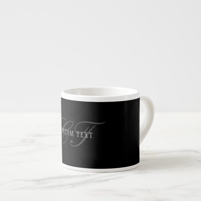 Elegant Customizable Monogram | Black Grey White Espresso Cup (Front Right)