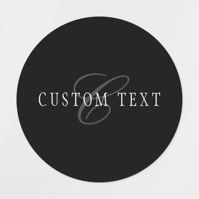 Elegant Customizable Monogram | Black Grey White Labels (Design 1)