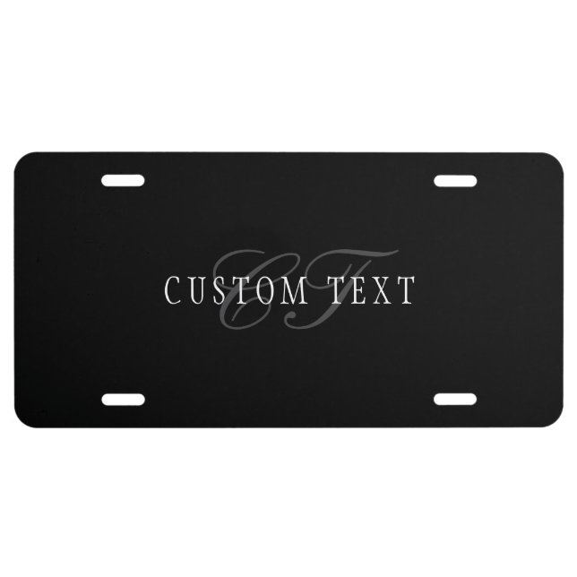 Elegant Customizable Monogram | Black Grey White License Plate (Front)