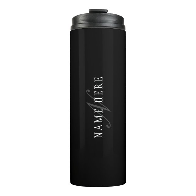 Elegant Customizable Monogram | Black Grey White Thermal Tumbler (Front)