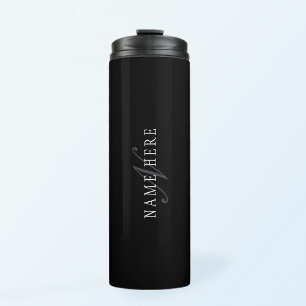 Elegant Customizable Monogram Black Grey White Thermal Tumbler