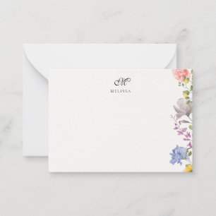 Elegant Customizable Name And Initial Wildflower Note Card
